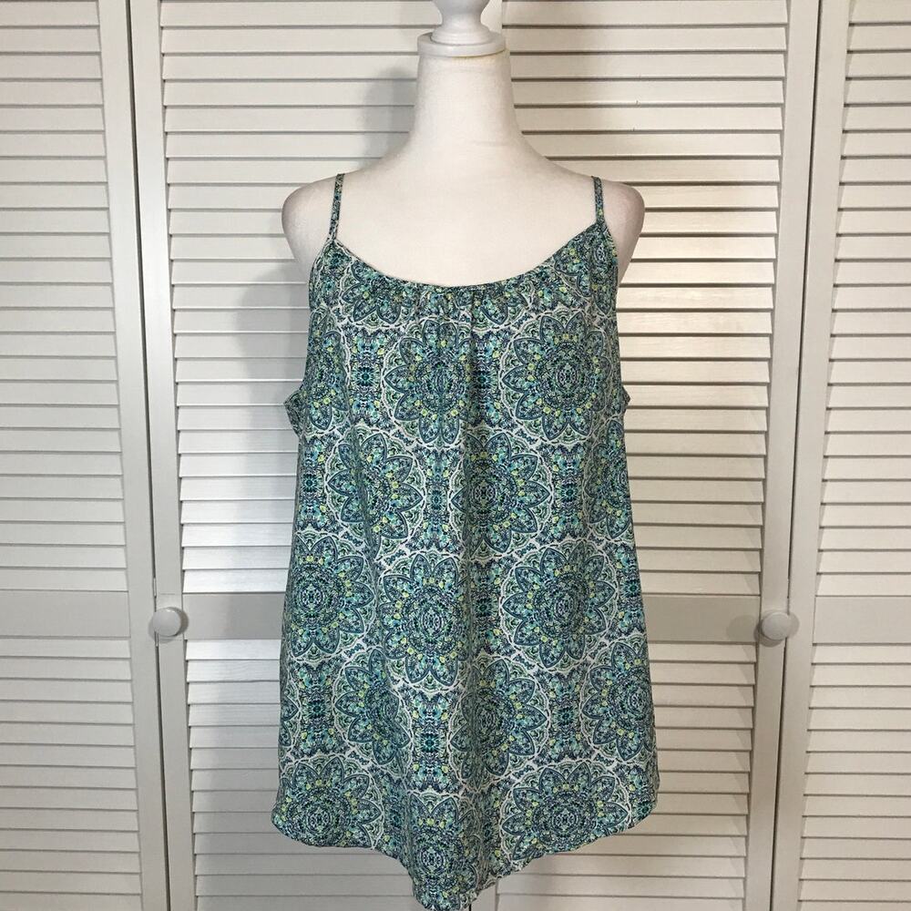 Faded Glory Y2K Blue Green Medallion Boho Chic Flowy Relaxed Fit Cami Women XL